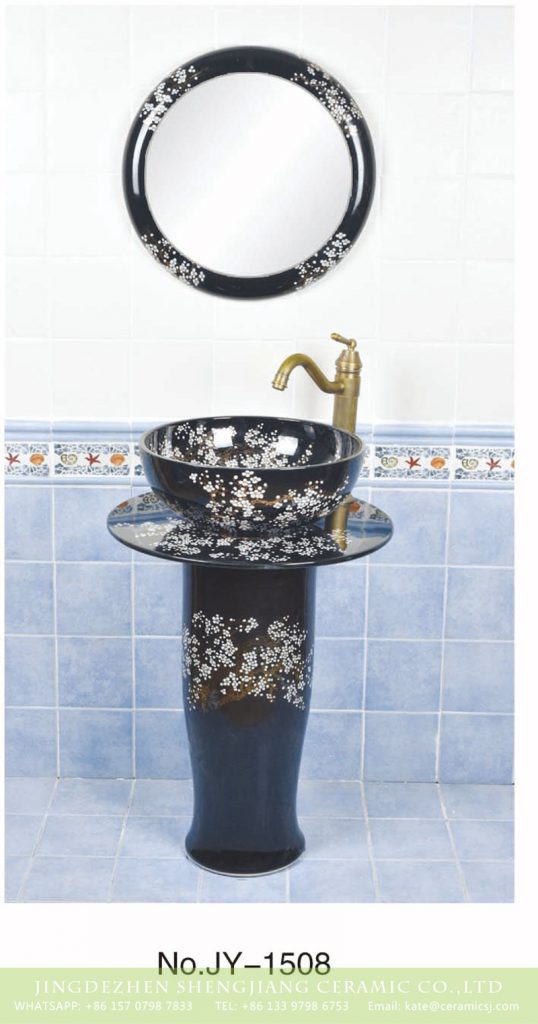 SJJY-1508-60立柱盆_04-538x1024 China traditional style black porcelain with wintersweet pattern pedestal basin      SJJY-1508-60 - shengjiang  ceramic  factory   porcelain art hand basin wash sink