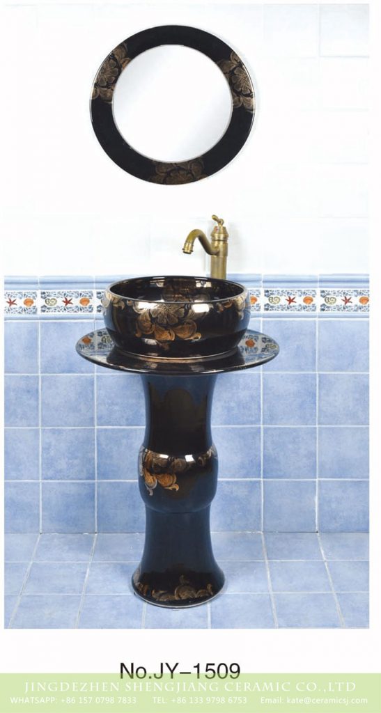 SJJY-1509-60立柱盆_05-547x1024 Asia online sale black smooth porcelain with yellow flowers pattern column basin      SJJY-1509-60 - shengjiang  ceramic  factory   porcelain art hand basin wash sink