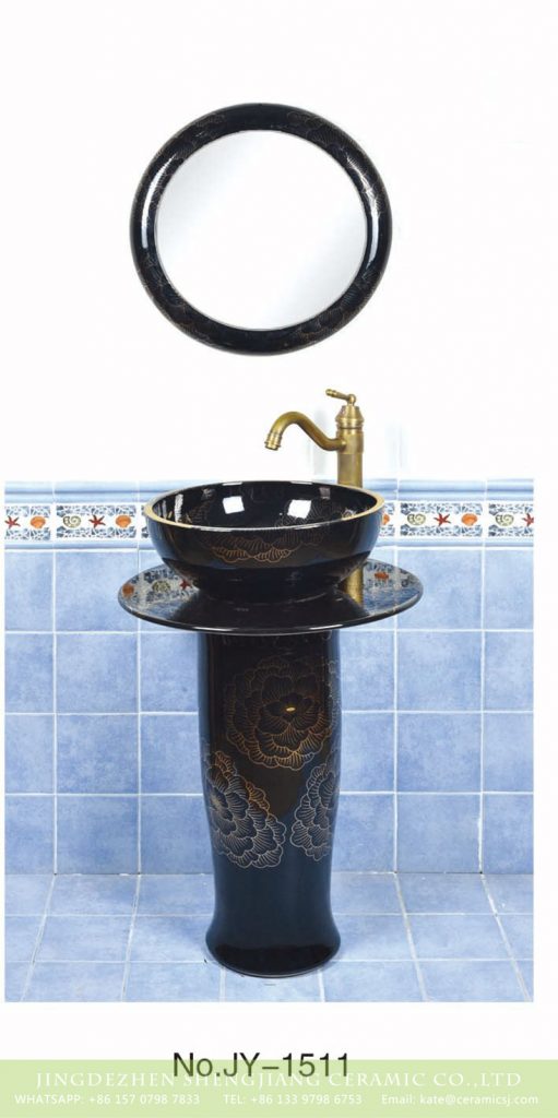 SJJY-1511-60立柱盆_08-511x1024 Fancy ceramic product black high gloss one piece basin        SJJY-1511-60 - shengjiang  ceramic  factory   porcelain art hand basin wash sink