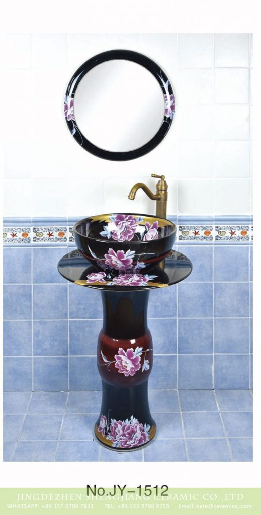 SJJY-1512-60立柱盆_09-519x1024 Japanese style smooth black ceramic with flowers pattern one piece basin     SJJY-1512-60 - shengjiang  ceramic  factory   porcelain art hand basin wash sink