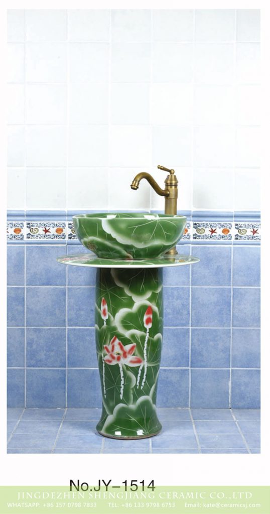 SJJY-1514-61立柱盆_04-538x1024 Made in China green color with lotus pattern high gloss pedestal basin      SJJY-1514-61 - shengjiang  ceramic  factory   porcelain art hand basin wash sink