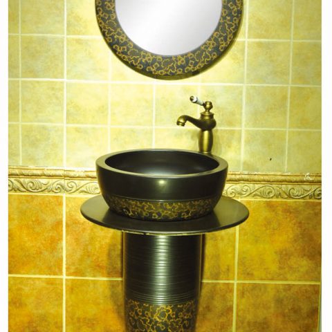 Pure hand craft matte black ceramic column basin      SJJY-1534-64