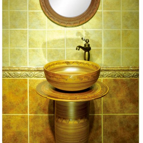 SJJY-1548-66    China traditional high quality wood color ceramic pedestal basin 
