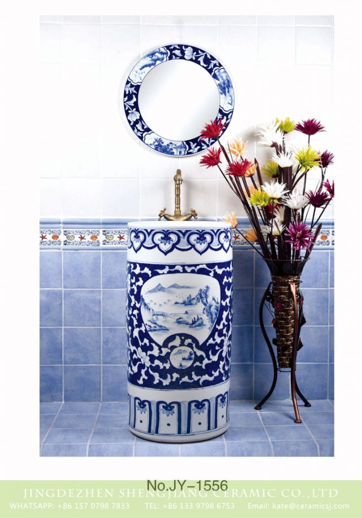 SJJY-1556-70青花一体盆_04-715x1024 SJJY-1556-70   Jingdezhen factory produce art ceramic with landscape surface column basin - shengjiang  ceramic  factory   porcelain art hand basin wash sink