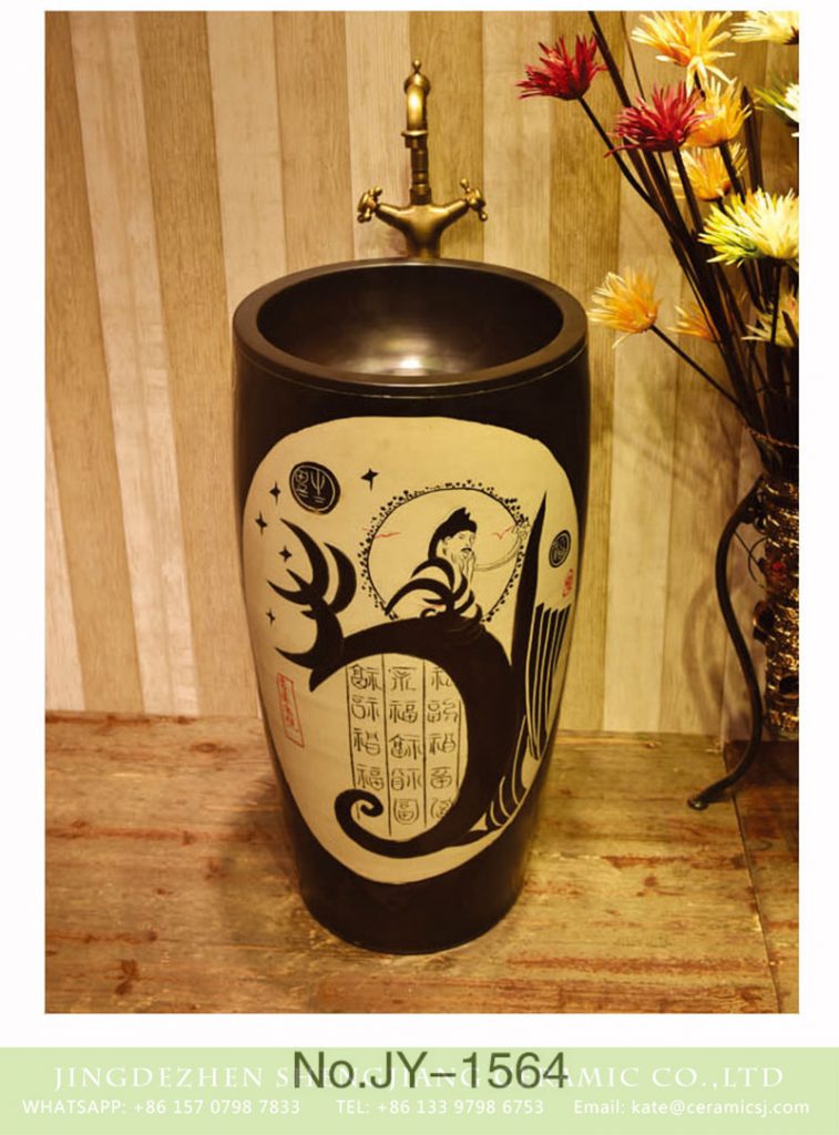 SJJY-1564-71仿古一体盆_09-757x1024 SJJY-1564-71   Black patterns of ancient Chinese poets thick edge pedestal basin - shengjiang  ceramic  factory   porcelain art hand basin wash sink