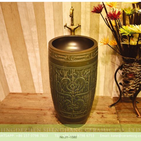 SJJY-1580-73   Qing dynasty antique hand craft exquisite pattern column basin