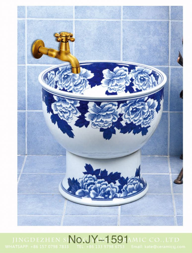 SJJY-1591-75拖把池_04-775x1024 SJJY-1591-75   China online sale pure hand painted peony pattern mop pool - shengjiang  ceramic  factory   porcelain art hand basin wash sink