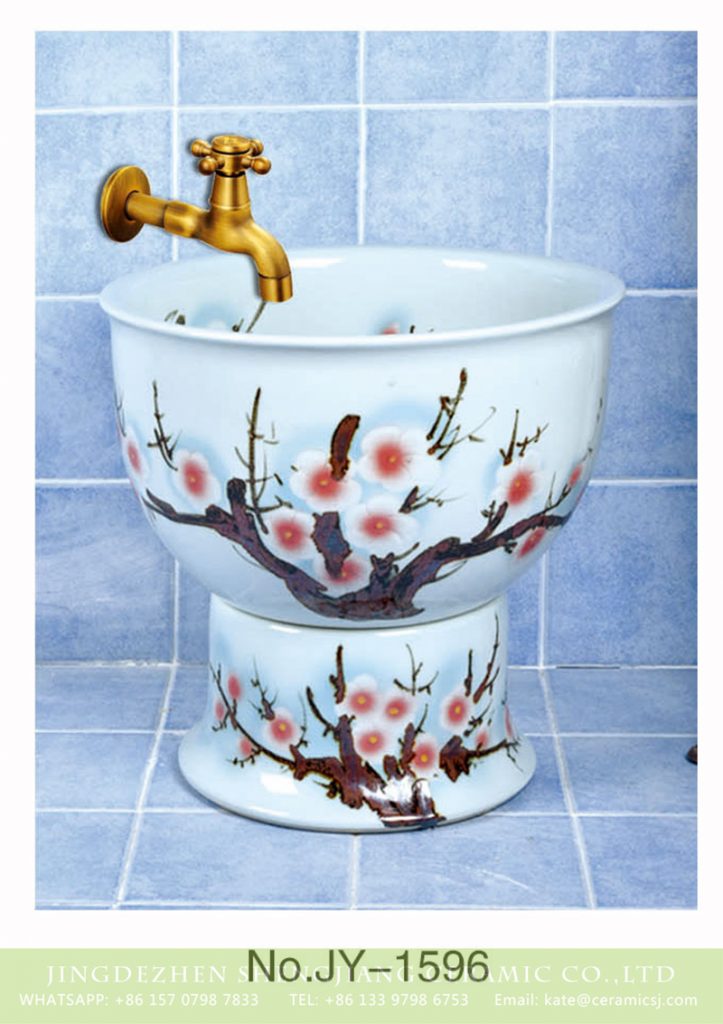 SJJY-1596-75拖把池_10-723x1024 SJJY-1596-75   China online sale white ceramic with calyx canthus pattern pool - shengjiang  ceramic  factory   porcelain art hand basin wash sink