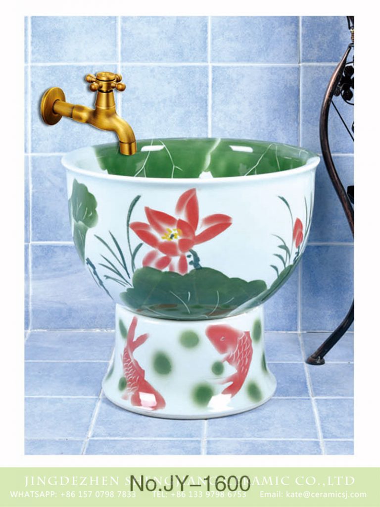SJJY-1600-76拖把池_04-768x1024 SJJY-1600-76   Jingdezhen wholesale white ceramic with lotus and fish pattern mop pool  - shengjiang  ceramic  factory   porcelain art hand basin wash sink