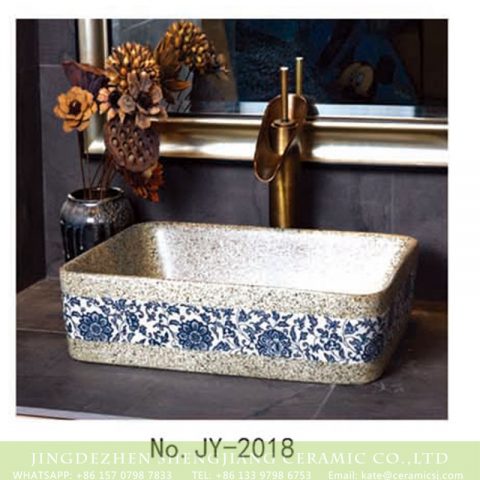 SJJY-2018-5   Imitating marble square ceramic with blue and white pattern wash sink 