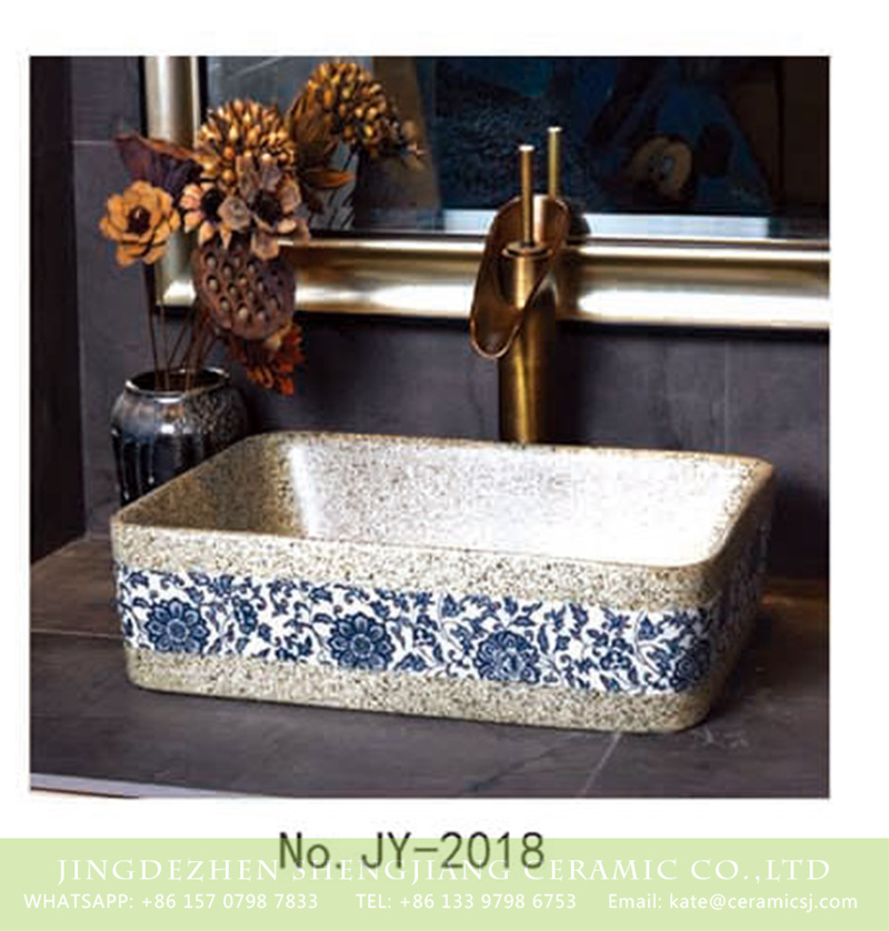 SJJY-2018-5四方台盆_03 SJJY-2018-5   Imitating marble square ceramic with blue and white pattern wash sink  - shengjiang  ceramic  factory   porcelain art hand basin wash sink