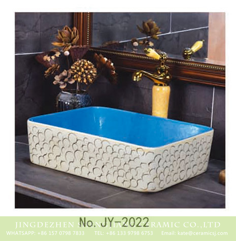 SJJY-2022-5四方台盆_08 SJJY-2022-5   Factory price light blue inner wall and hand engraving surface sanitary ware - shengjiang  ceramic  factory   porcelain art hand basin wash sink