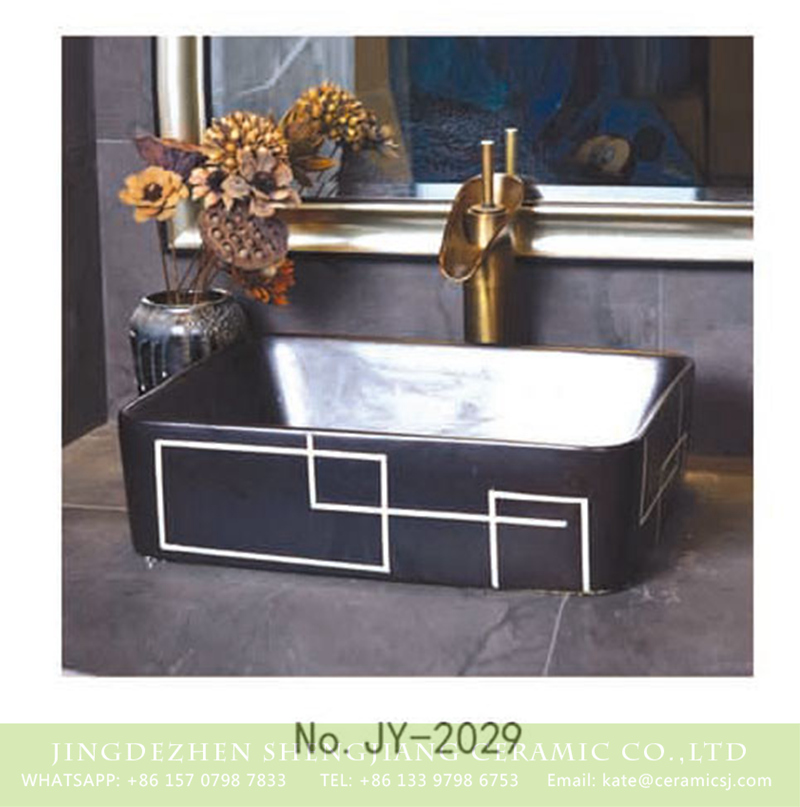 SJJY-2029-5四方台盆_15 SJJY-2029-5   Modern style black ceramic with white stripe wash basin - shengjiang  ceramic  factory   porcelain art hand basin wash sink