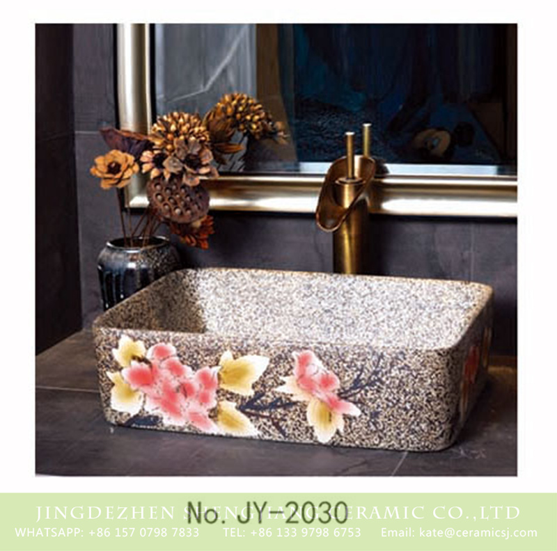 SJJY-2030-6四方台盆_03 SJJY-2030-6  Large bulk sale imitating marble ceramic with colorful flowers pattern sanitary ware - shengjiang  ceramic  factory   porcelain art hand basin wash sink