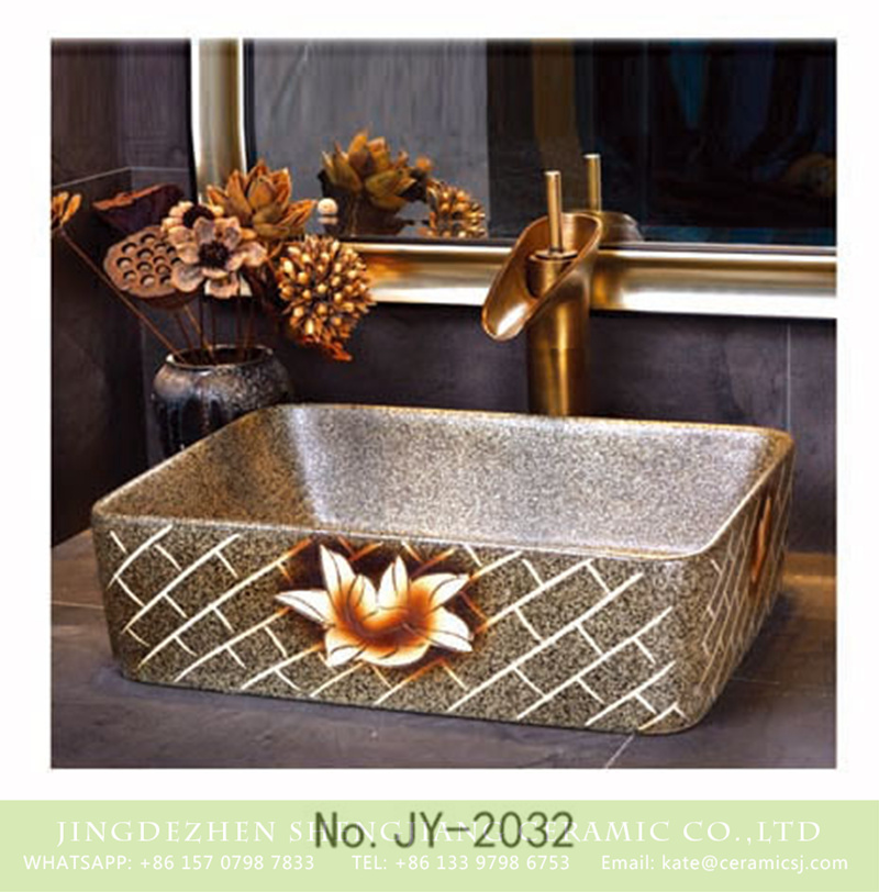 SJJY-2032-6四方台盆_05 SJJY-2032-6   Jingdezhen porcelain with check and flower device square vanity basin - shengjiang  ceramic  factory   porcelain art hand basin wash sink