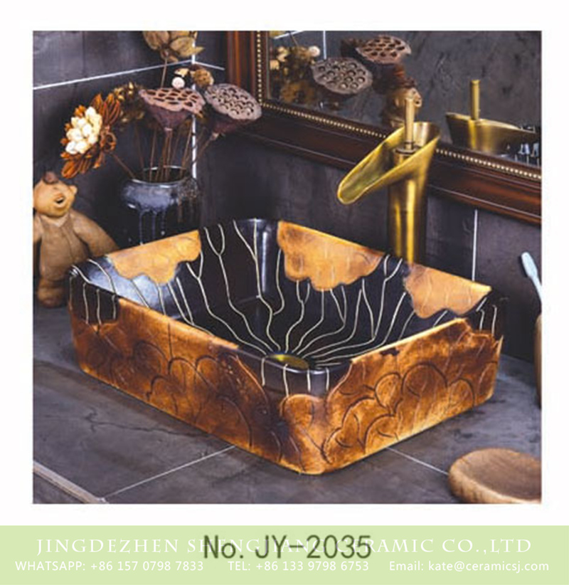 SJJY-2035-6四方台盆_09 SJJY-2035-6  Ancient style hand carved rectangle wash basin - shengjiang  ceramic  factory   porcelain art hand basin wash sink