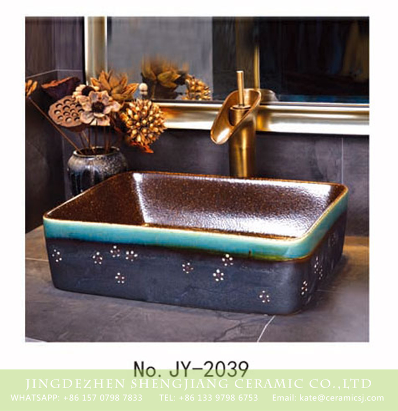 SJJY-2039-6四方台盆_13 SJJY-2039-6   High quality ceramic brown color smooth inner wall and color glazed surface vanity basin - shengjiang  ceramic  factory   porcelain art hand basin wash sink