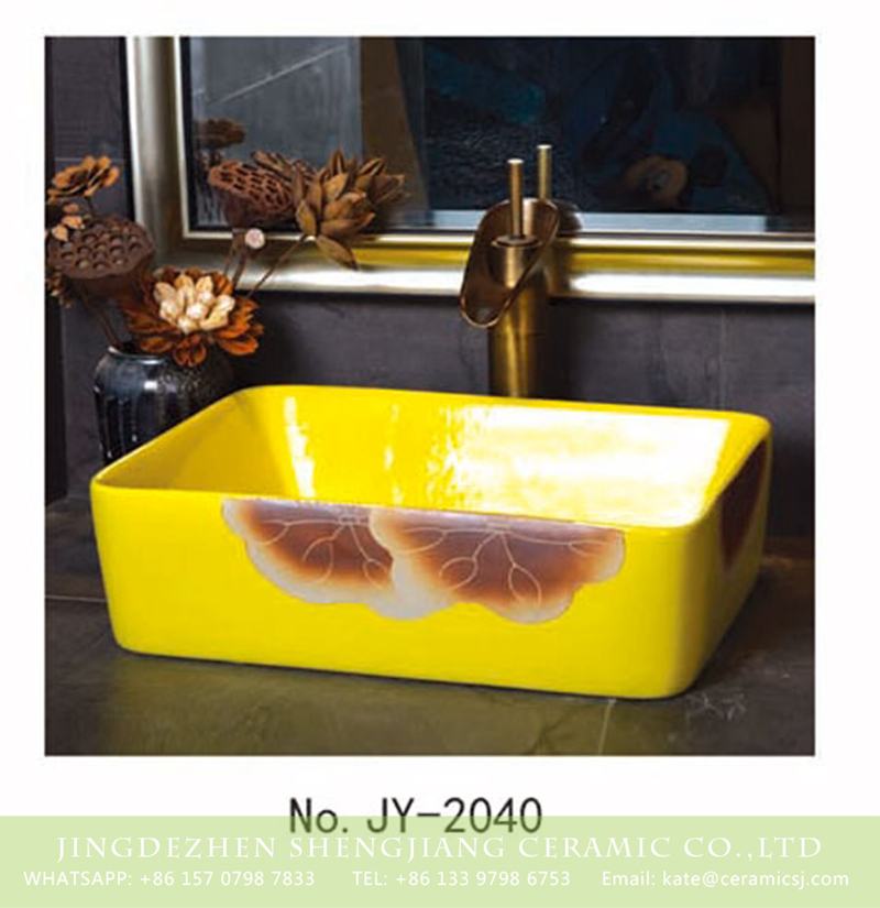 SJJY-2040-6四方台盆_14 SJJY-2040-6   Hot sale new product light yellow color square vanity basin - shengjiang  ceramic  factory   porcelain art hand basin wash sink