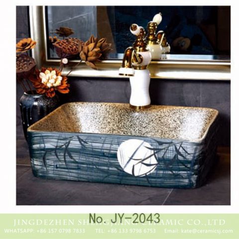 SJJY-2043-7   Chinese freehand brush work design art porcelain square vanity basin