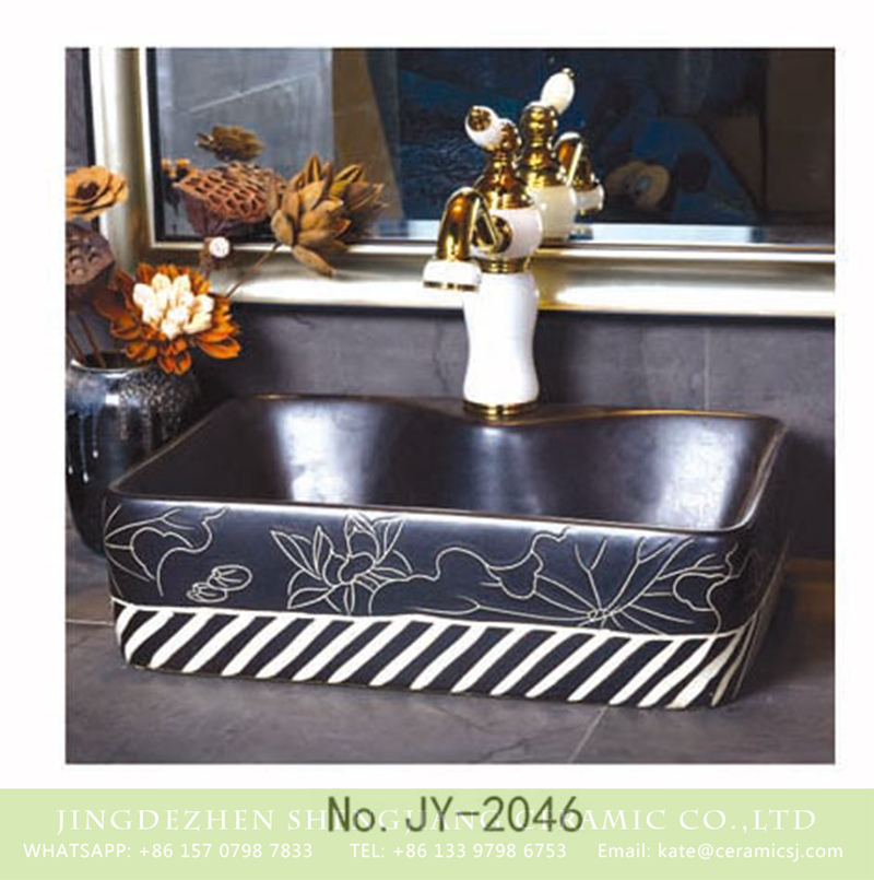 SJJY-2046-7有孔四方台盆_08 SJJY-2046-7   Pure hand painted black ceramic toilet basin - shengjiang  ceramic  factory   porcelain art hand basin wash sink