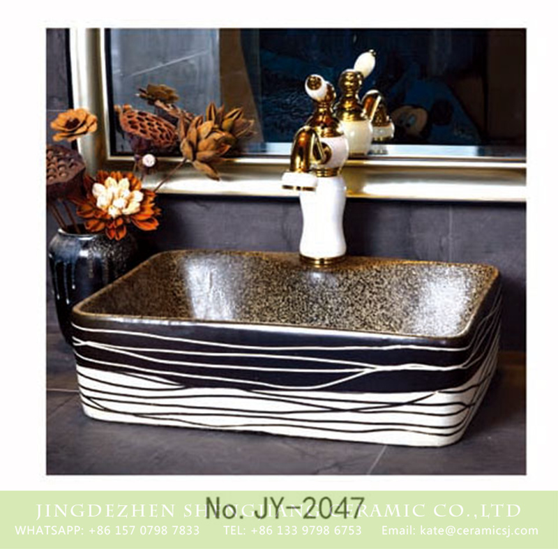 SJJY-2047-7有孔四方台盆_09 SJJY-2047-7   Modern style black and white surface wash basin - shengjiang  ceramic  factory   porcelain art hand basin wash sink