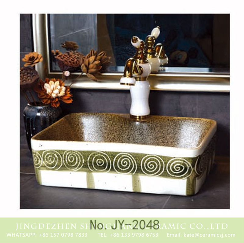SJJY-2048-7有孔四方台盆_11 SJJY-2048-7   Modern style porcelain marble inside and green color glazed wash sink - shengjiang  ceramic  factory   porcelain art hand basin wash sink
