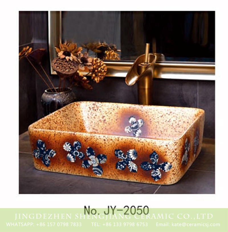 SJJY-2050-7有孔四方台盆_12 SJJY-2050-7   China online sale ceramic with blue and white pattern wash sink - shengjiang  ceramic  factory   porcelain art hand basin wash sink