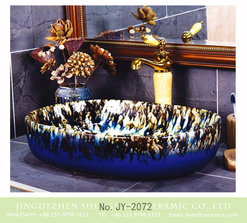 SJJY-2072-10大冬瓜盆_04 SJJY-2072-10   Shengjiang factory color glazed porcelain oval wash basin - shengjiang  ceramic  factory   porcelain art hand basin wash sink