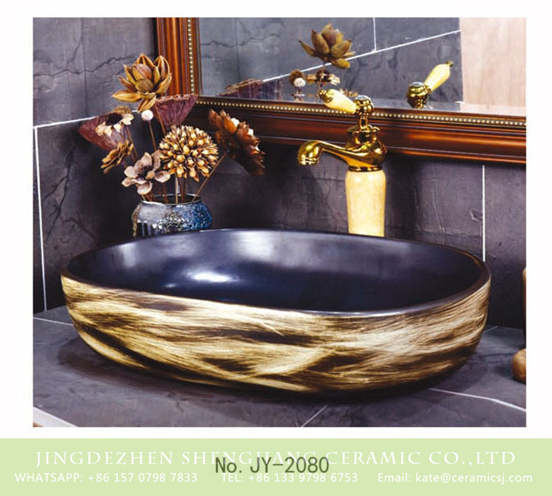 SJJY-2080-11大冬瓜盆_07 SJJY-2080-11   Made in China matte black plain color sanitary ware  - shengjiang  ceramic  factory   porcelain art hand basin wash sink