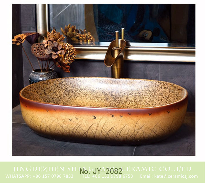 SJJY-2082-11大冬瓜盆_09 SJJY-2082-11   Large bulk sale hand carved oval wash basin - shengjiang  ceramic  factory   porcelain art hand basin wash sink