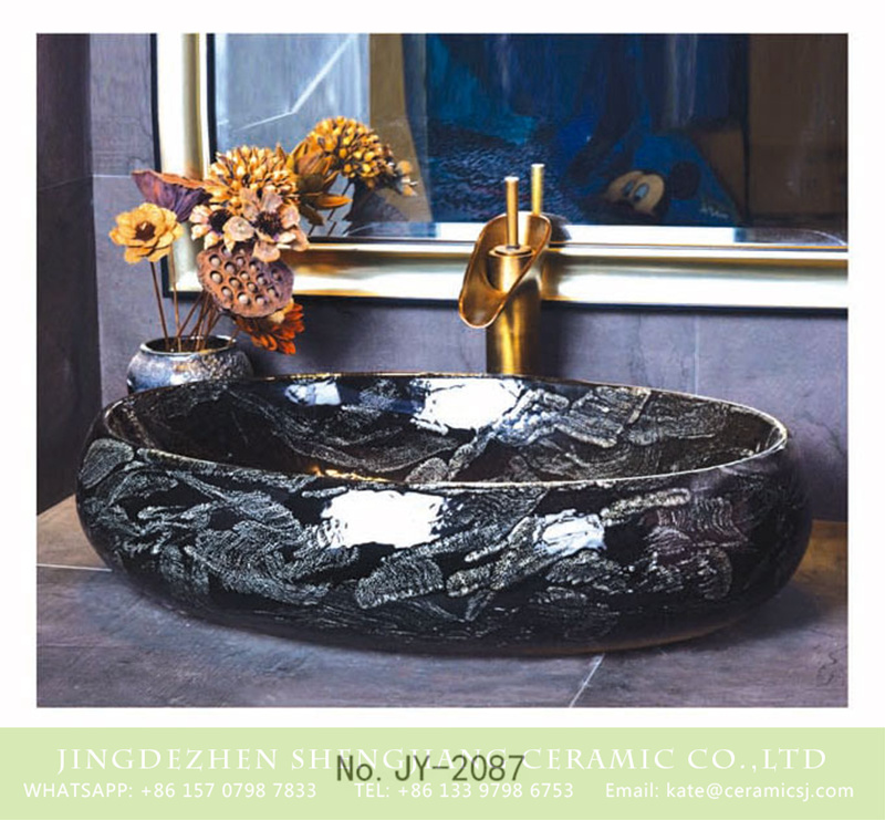 SJJY-2087-13鹅蛋盆_04 SJJY-2087-13   Porcelain city produce black high gloss household vanity basin - shengjiang  ceramic  factory   porcelain art hand basin wash sink