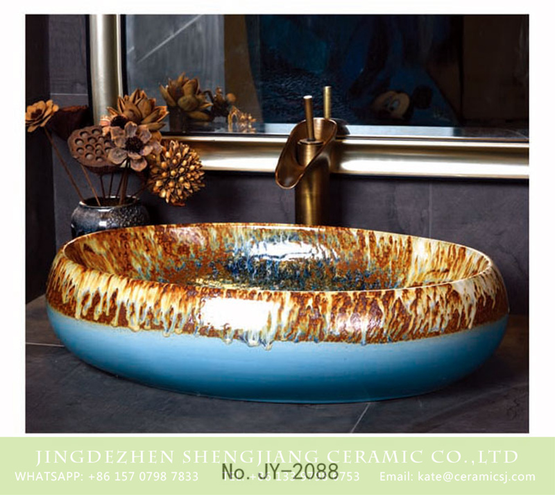 SJJY-2088-13鹅蛋盆_06 SJJY-2088-13   Popular sale color glazed ceramic oval wash basin - shengjiang  ceramic  factory   porcelain art hand basin wash sink