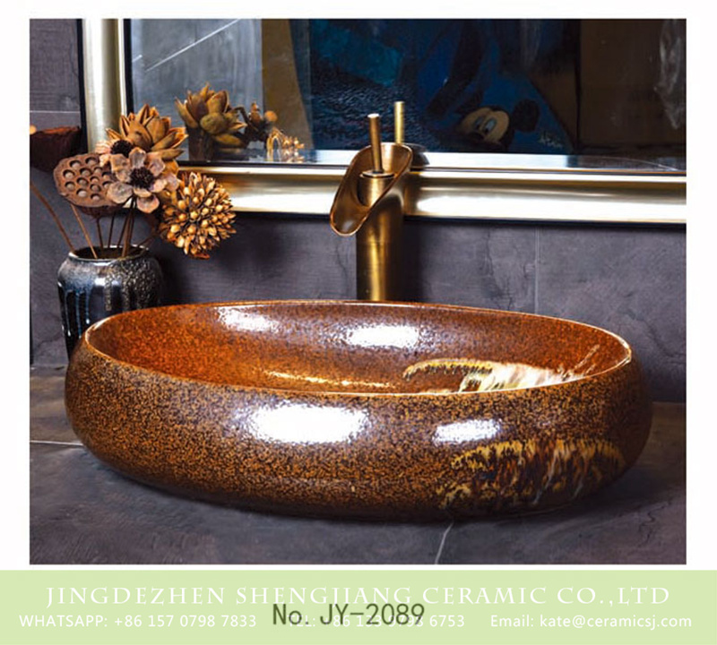 SJJY-2089-13鹅蛋盆_07 SJJY-2089-13   Easy cleaning porcelain brown color goose egg sink - shengjiang  ceramic  factory   porcelain art hand basin wash sink