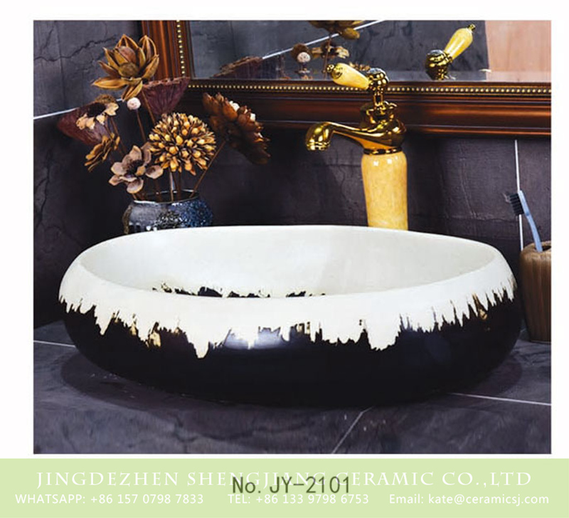 SJJY-2101- SJJY-2101  Modern design black and white color durable wash sink - shengjiang  ceramic  factory   porcelain art hand basin wash sink