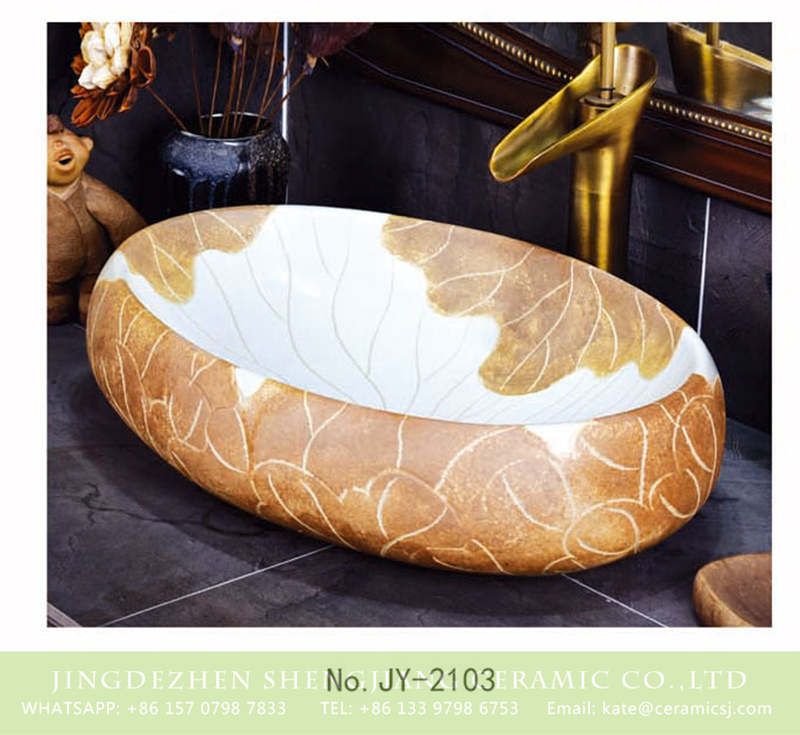 SJJY-2103-15鹅蛋盆_09 SJJY-2103-15   Home decor hand carved art oval vanity basin - shengjiang  ceramic  factory   porcelain art hand basin wash sink