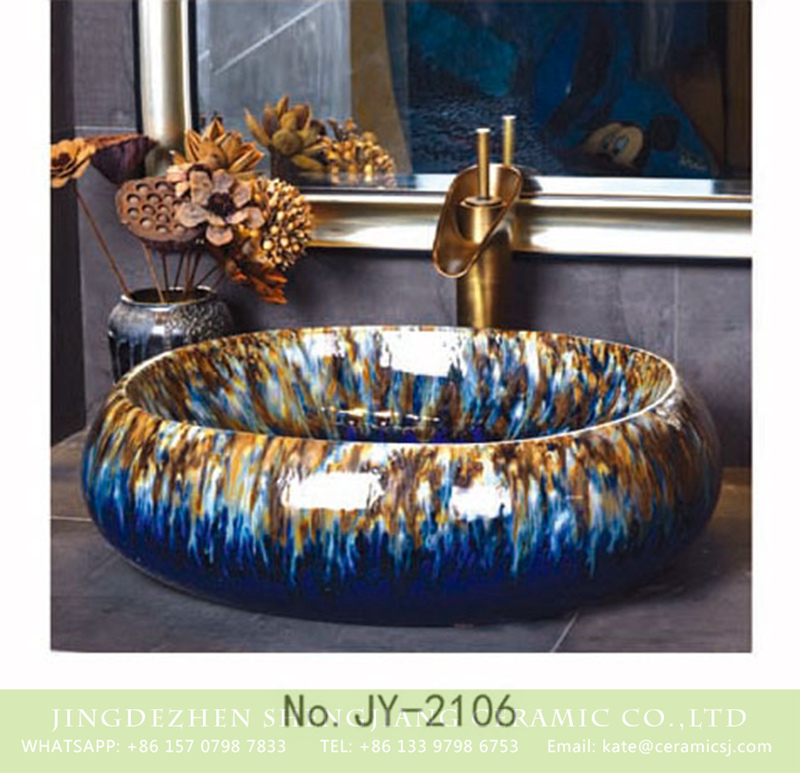 SJJY-2106-16中号椭圆盆_05 SJJY-2106-16   Hot sale color glazed smooth oval sanitary ware - shengjiang  ceramic  factory   porcelain art hand basin wash sink