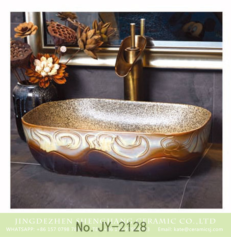 SJJY-2128-18薄口小椭圆盆_07 SJJY-2128-18  Imitating marble inner wall and hand carved unique pattern surface sinks - shengjiang  ceramic  factory   porcelain art hand basin wash sink