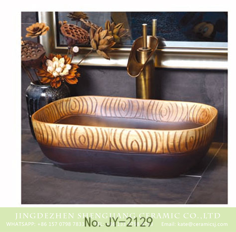 SJJY-2129-18薄口小椭圆盆_08 SJJY-2129-18  Factory outlet wood color ceramic art wash basin - shengjiang  ceramic  factory   porcelain art hand basin wash sink