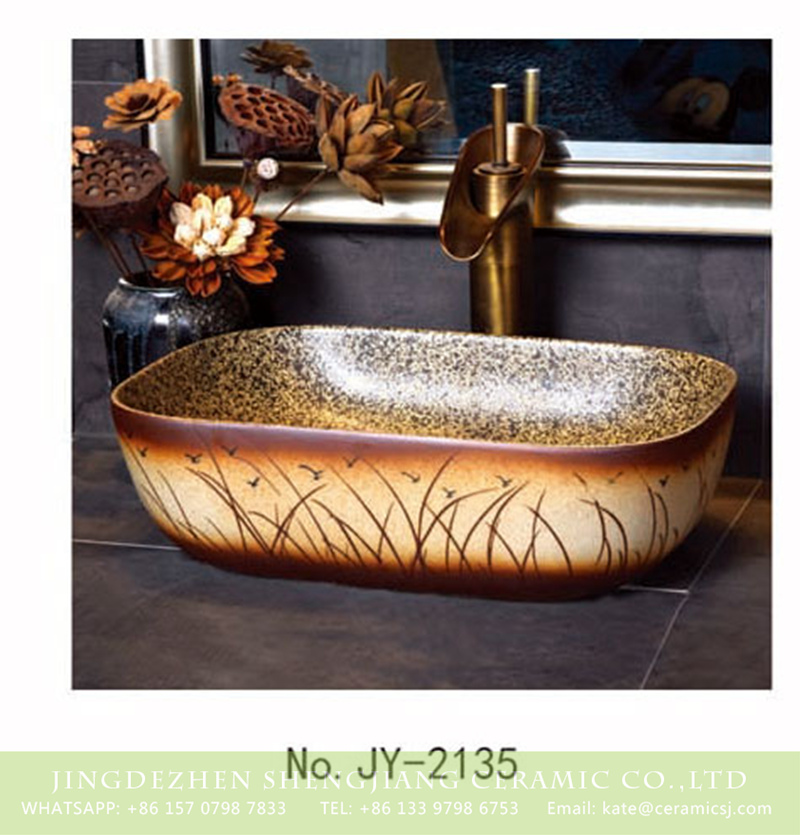 SJJY-2135-18薄口小椭圆盆_14 SJJY-2135-18   Imitating marble inside and hand carved pattern sinks - shengjiang  ceramic  factory   porcelain art hand basin wash sink