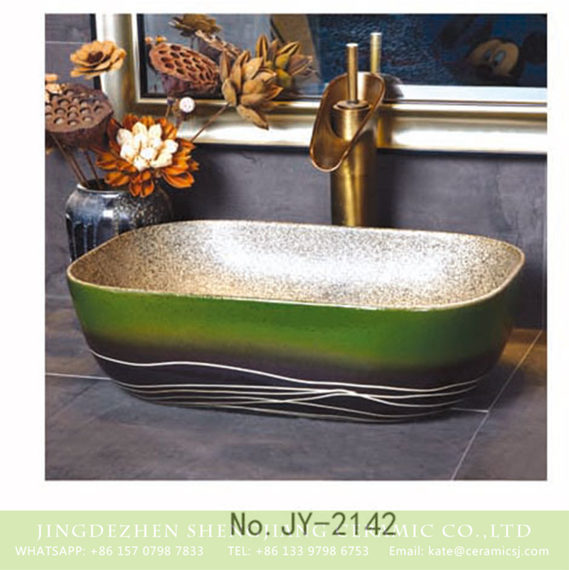 SJJY-2142-19薄口小椭圆盆_09 SJJY-2142-19   Hand painted green color surface vanity basin - shengjiang  ceramic  factory   porcelain art hand basin wash sink