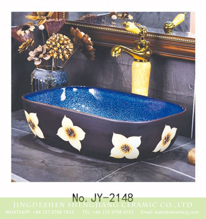 SJJY-2148-20薄口小椭圆盆_05 SJJY-2148-20   Deep blue inside and matte black outside art wash basin - shengjiang  ceramic  factory   porcelain art hand basin wash sink