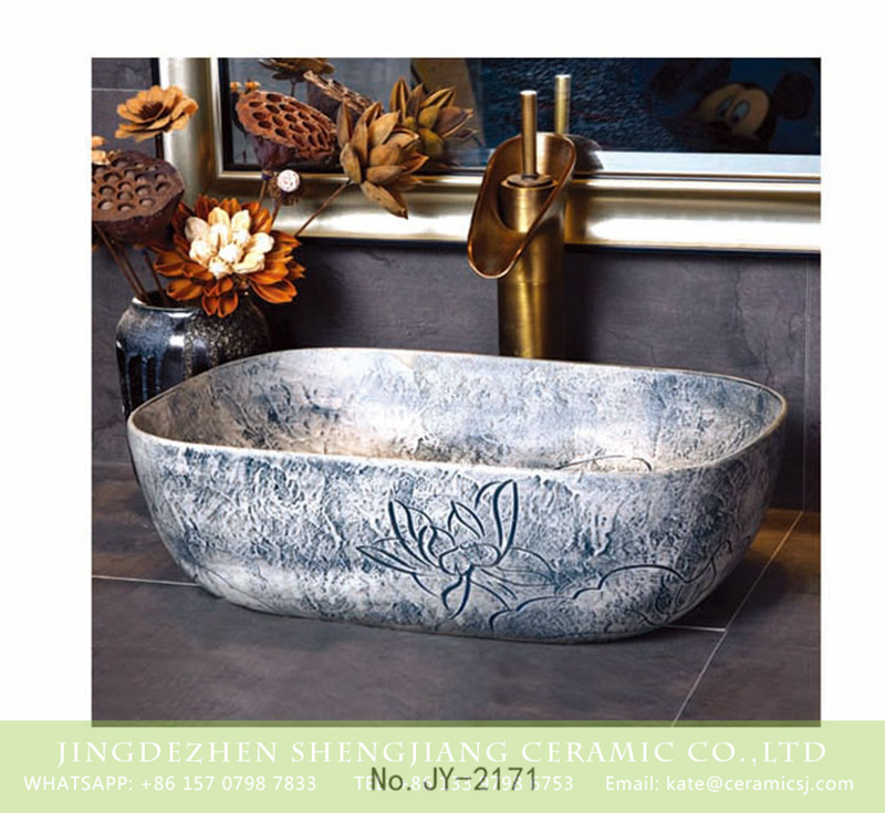 SJJY-2171-22小冬瓜盆_04 SJJY-2171-22   Hand carved special pattern stone color wash sink - shengjiang  ceramic  factory   porcelain art hand basin wash sink