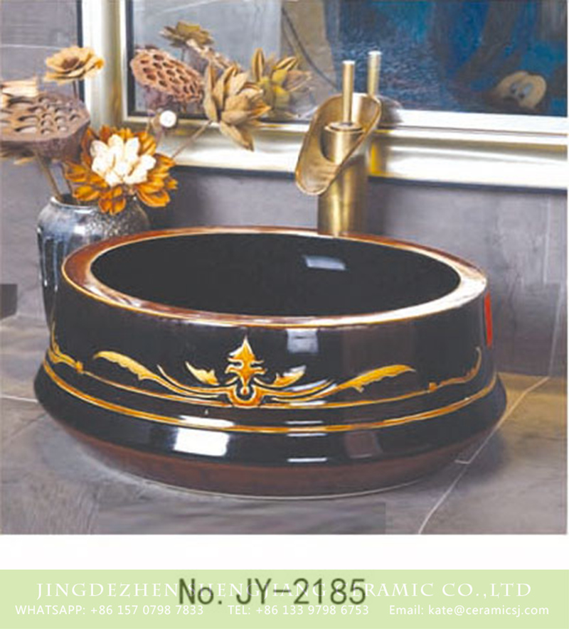 SJJY-2185-23聚宝盆_18 SJJY-2185-23   Black shiny porcelain with golden device vanity basin - shengjiang  ceramic  factory   porcelain art hand basin wash sink