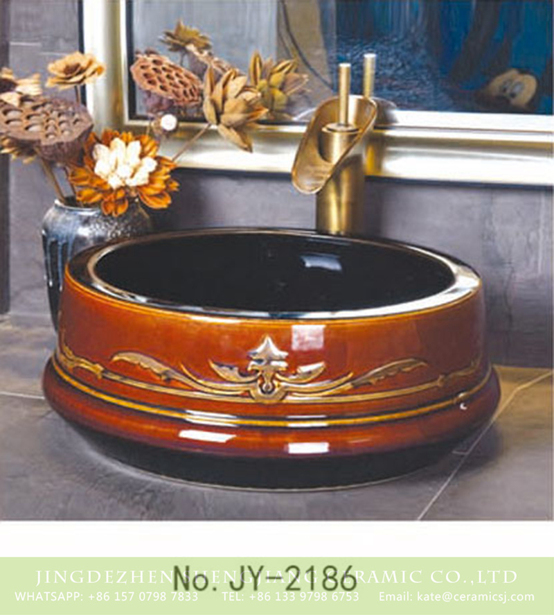 SJJY-2186-23聚宝盆_19 SJJY-2186-23   Shengjiang factory direct brown color shiny surface wash sink - shengjiang  ceramic  factory   porcelain art hand basin wash sink