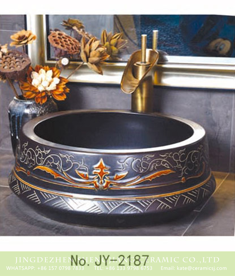SJJY-2187-23聚宝盆_20 SJJY-2187-23   Hand craft exquisite pattern black ceramic durable wash sink - shengjiang  ceramic  factory   porcelain art hand basin wash sink