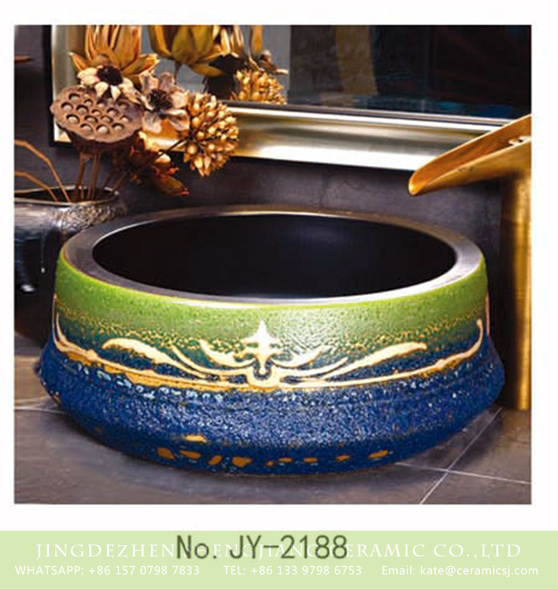 SJJY-2188-24聚宝盆_03 SJJY-2188-24   Famille rose blue and green color glazed wash basin - shengjiang  ceramic  factory   porcelain art hand basin wash sink