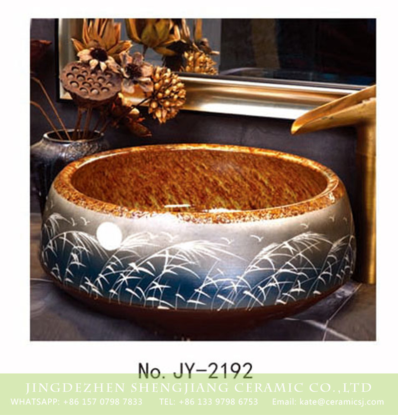 SJJY-2192-24聚宝盆_08 SJJY-2192-24   Pure hand craft reed and moon pattern art basin - shengjiang  ceramic  factory   porcelain art hand basin wash sink