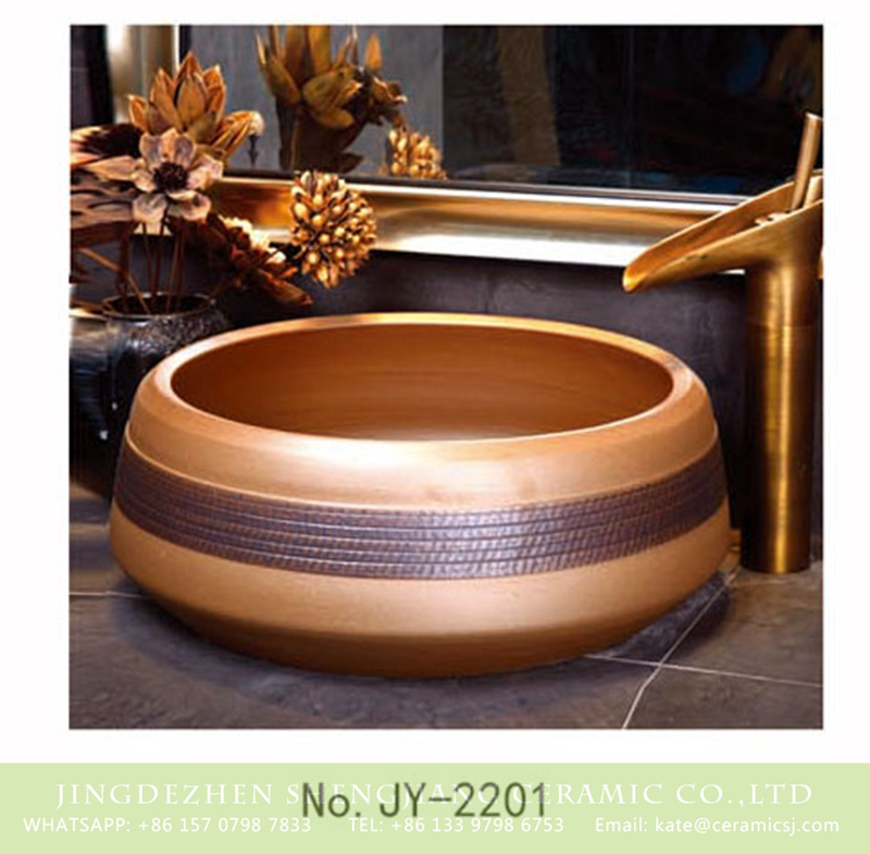 SJJY-2201-25聚宝盆_10 SJJY-2201-25  Jingdezhen wholesale wood color porcelain durable sanitary ware - shengjiang  ceramic  factory   porcelain art hand basin wash sink