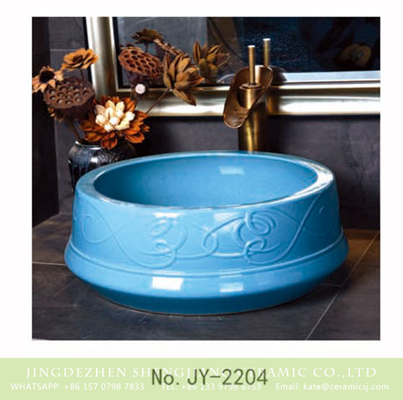 SJJY-2204-25聚宝盆_13 SJJY-2204-25   Shengjiang large bulk blue color porcelain hand carved art basin - shengjiang  ceramic  factory   porcelain art hand basin wash sink
