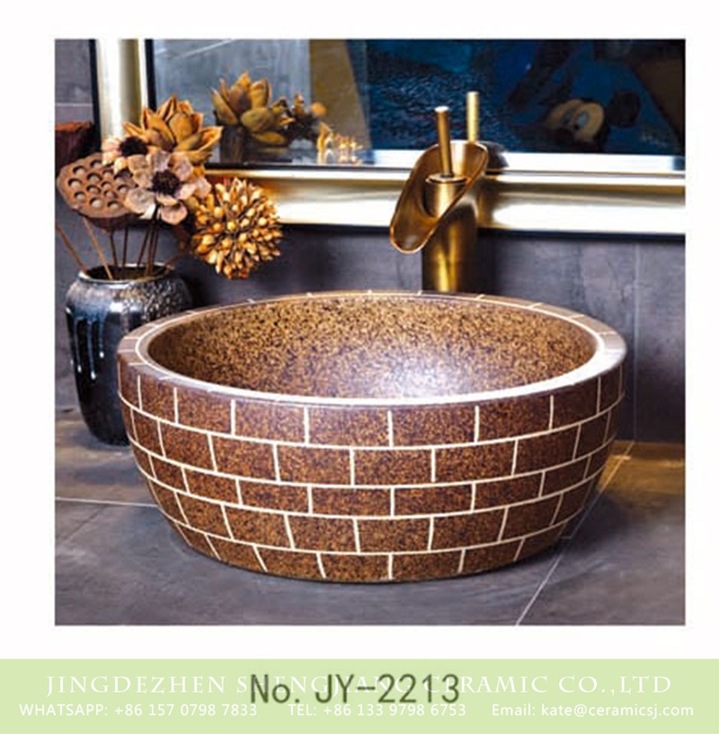 SJJY-2213-26腰鼓形盆_10 SJJY-2213-26   Bathroom marble porcelain with check pattern outside vanity basin - shengjiang  ceramic  factory   porcelain art hand basin wash sink